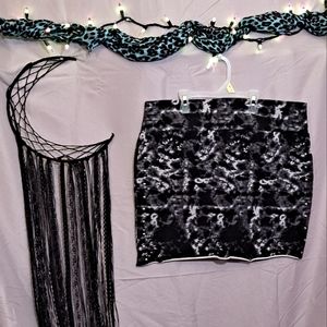 Tiedye Black Goth studded stretchy skirt XL